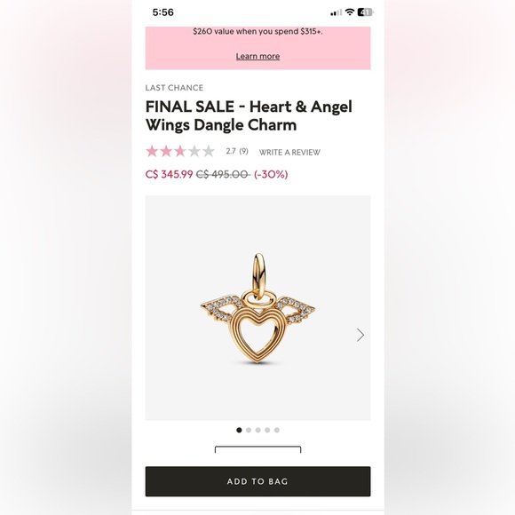 Authentic Pandora 14k Solid Gold Heart & Wings Dangle Charm. 1.5 grams - Picture 4 of 6